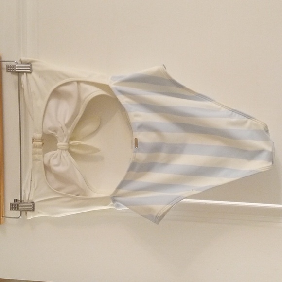 Hollister Swim One Piece Swimsuit Women Sz S White Blue Tie Front Cut Out - Picture 5 of 10